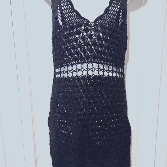 Cleobella Crocheted Dress-Black-Size Small-Stretch-Luxury-Resort Wear Cover-Sun - Picture 2 of 16
